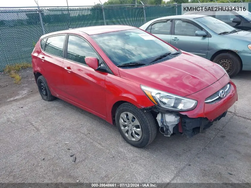 2017 Hyundai Accent Se VIN: KMHCT5AE2HU334316 Lot: 39848661