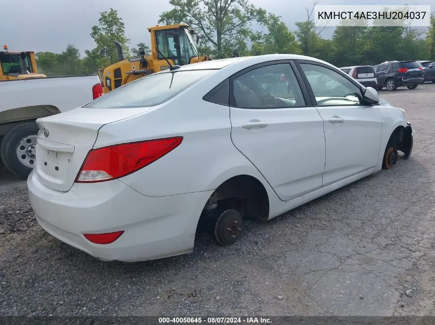 2017 Hyundai Accent Se VIN: KMHCT4AE3HU204037 Lot: 40050645