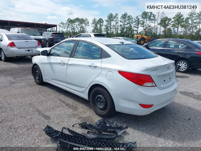 2017 Hyundai Accent Se VIN: KMHCT4AE3HU381249 Lot: 40472046