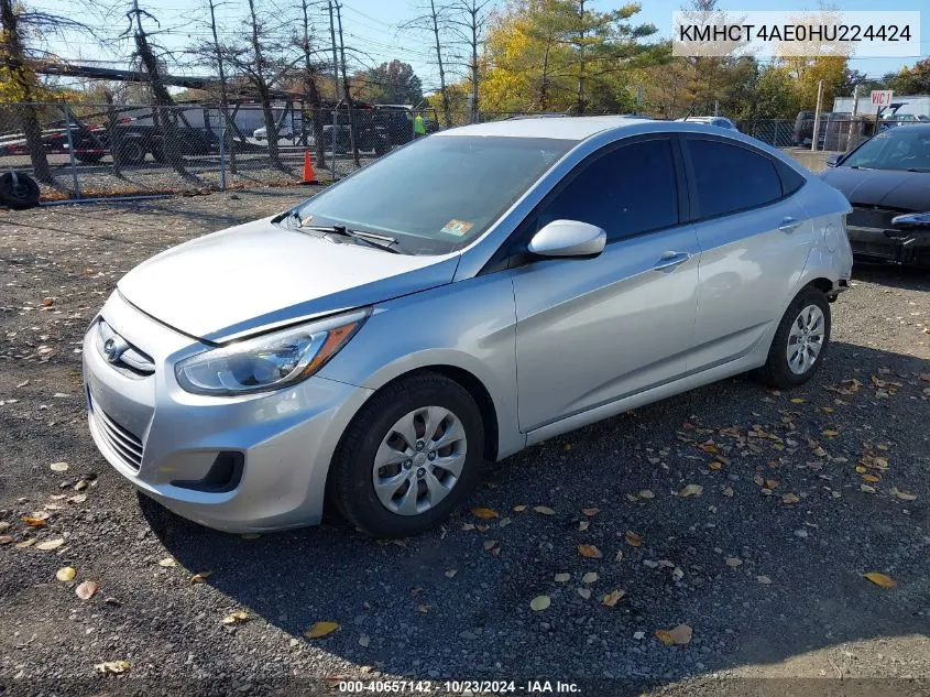 2017 Hyundai Accent Se VIN: KMHCT4AE0HU224424 Lot: 40657142