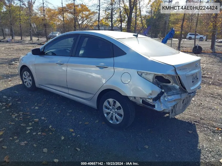 2017 Hyundai Accent Se VIN: KMHCT4AE0HU224424 Lot: 40657142