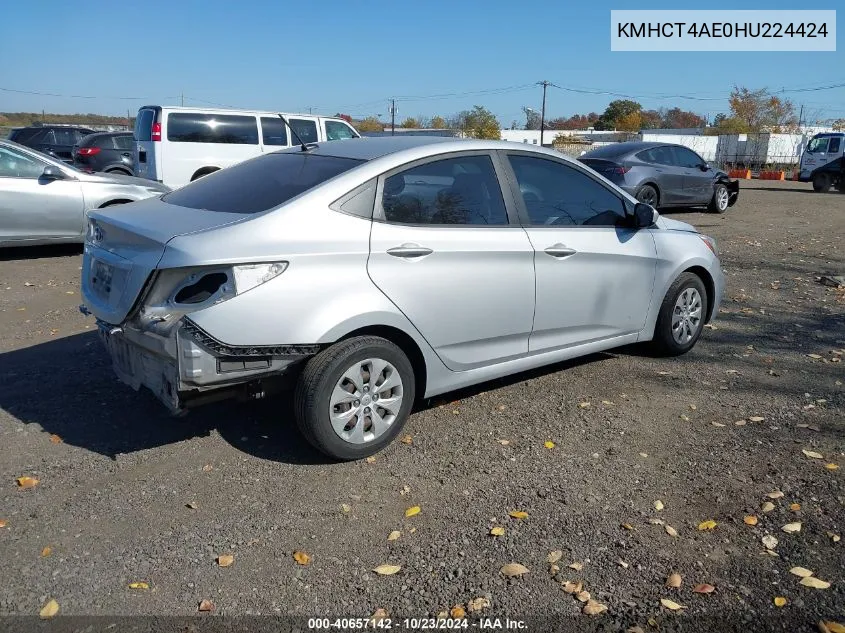 2017 Hyundai Accent Se VIN: KMHCT4AE0HU224424 Lot: 40657142