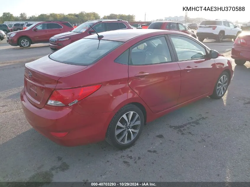 2017 Hyundai Accent Value Edition VIN: KMHCT4AE3HU370588 Lot: 40703293