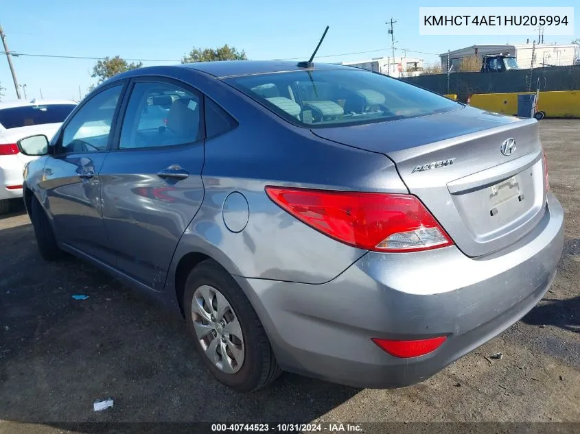 2017 Hyundai Accent Se VIN: KMHCT4AE1HU205994 Lot: 40744523