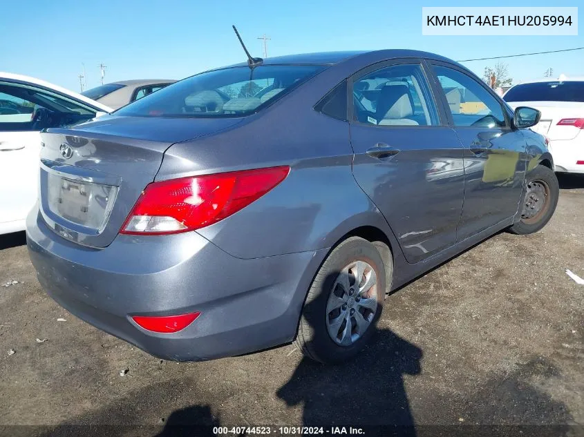 2017 Hyundai Accent Se VIN: KMHCT4AE1HU205994 Lot: 40744523