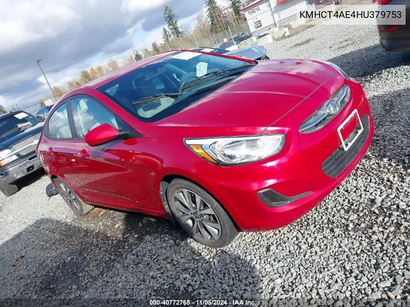 2017 Hyundai Accent Value Edition VIN: KMHCT4AE4HU379753 Lot: 40772765