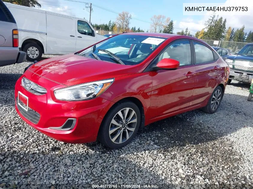 2017 Hyundai Accent Value Edition VIN: KMHCT4AE4HU379753 Lot: 40772765