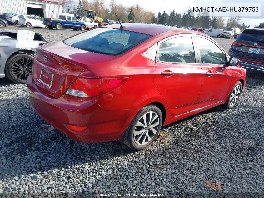 2017 Hyundai Accent Value Edition VIN: KMHCT4AE4HU379753 Lot: 40772765