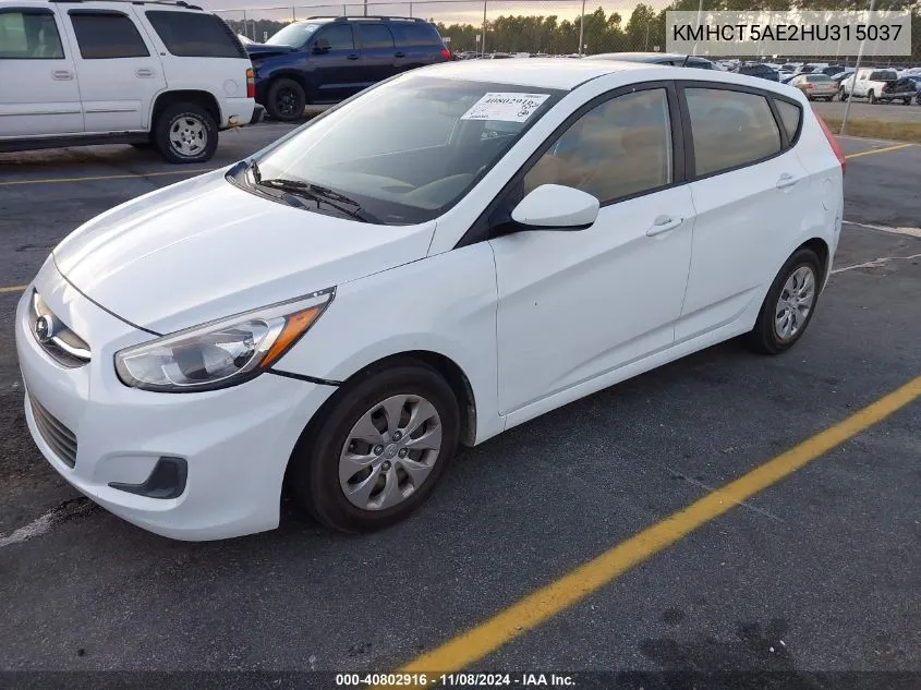 2017 Hyundai Accent Se VIN: KMHCT5AE2HU315037 Lot: 40802916