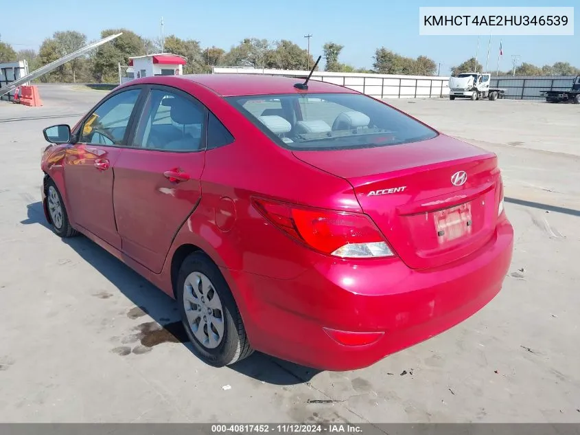 2017 Hyundai Accent Se VIN: KMHCT4AE2HU346539 Lot: 40817452