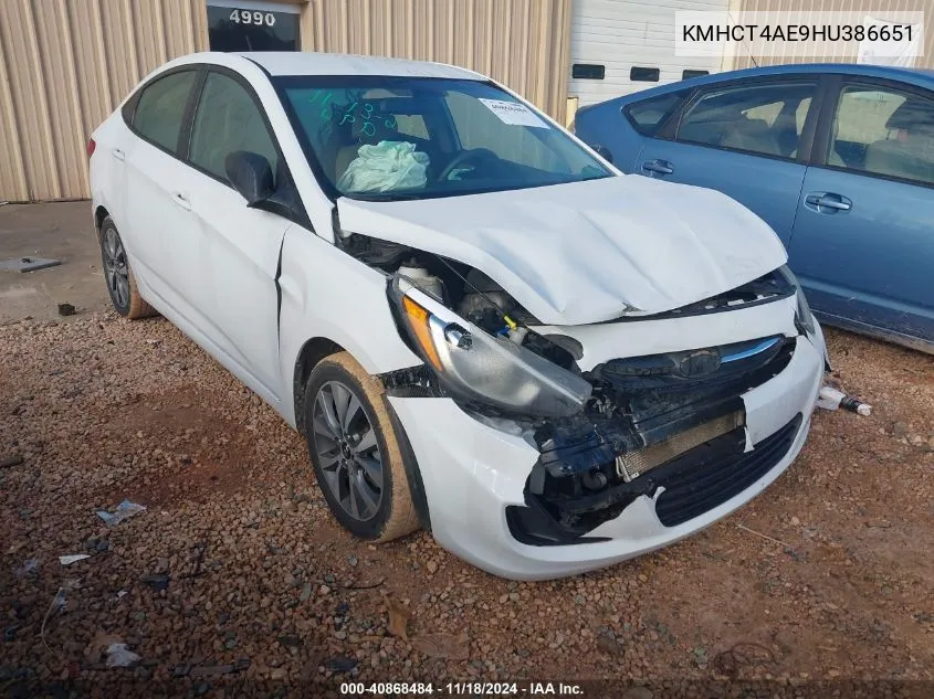 2017 Hyundai Accent Se VIN: KMHCT4AE9HU386651 Lot: 40868484