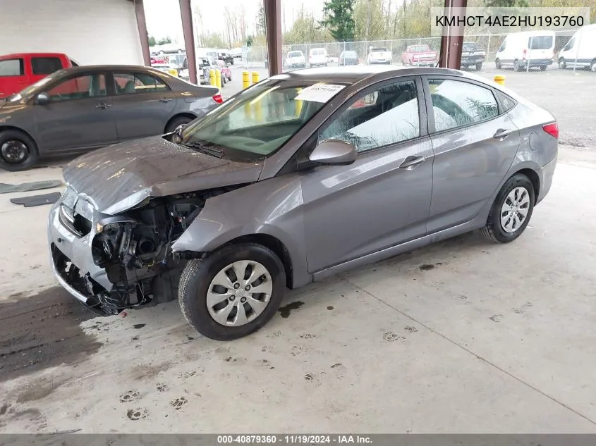 2017 Hyundai Accent Se VIN: KMHCT4AE2HU193760 Lot: 40879360