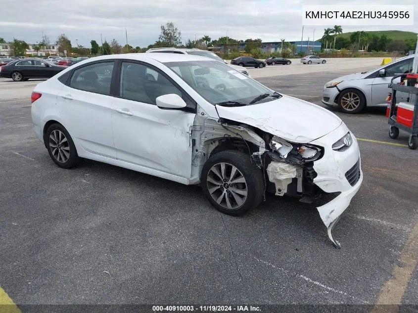 2017 Hyundai Accent Value Edition VIN: KMHCT4AE2HU345956 Lot: 40910003