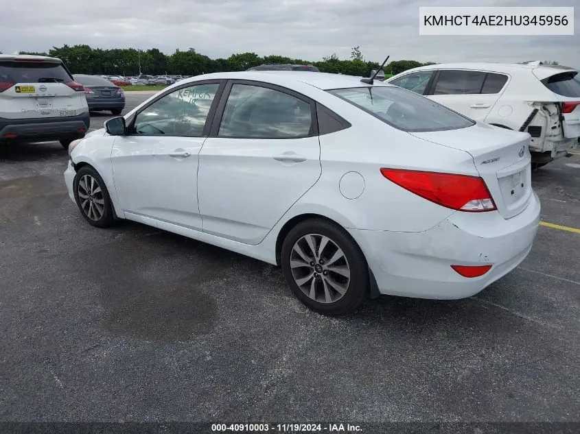 2017 Hyundai Accent Value Edition VIN: KMHCT4AE2HU345956 Lot: 40910003