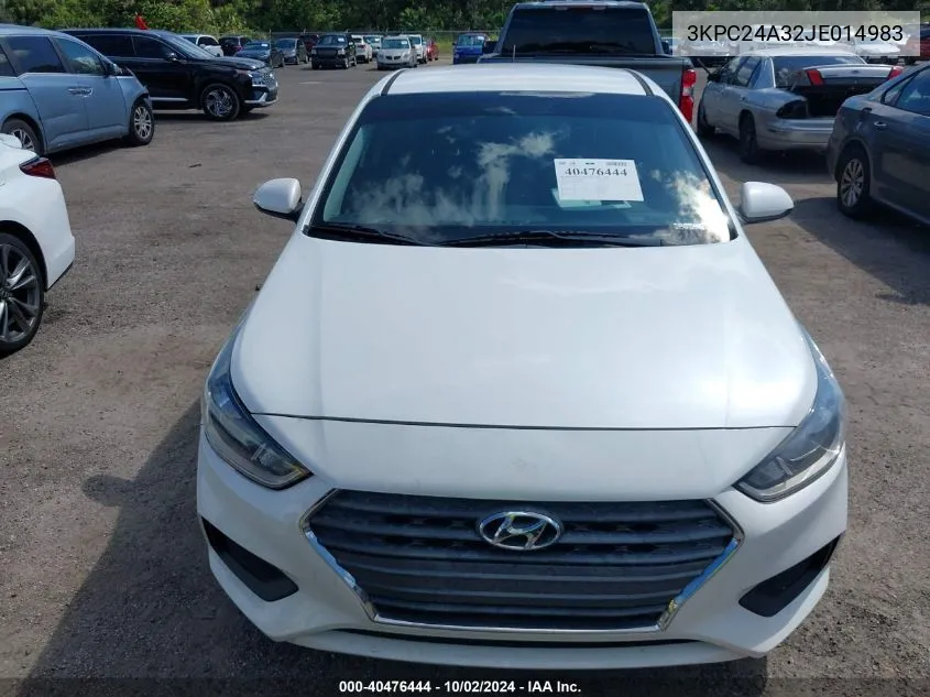 2018 Hyundai Accent Se VIN: 3KPC24A32JE014983 Lot: 40476444