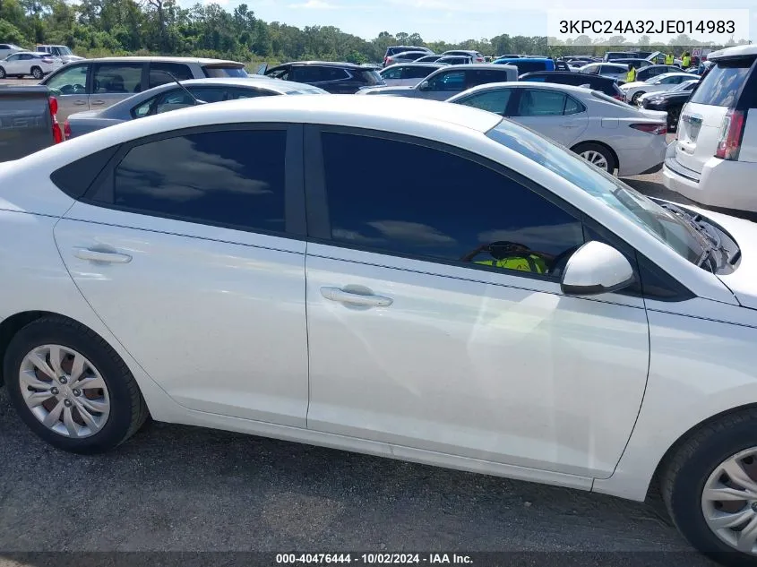 2018 Hyundai Accent Se VIN: 3KPC24A32JE014983 Lot: 40476444