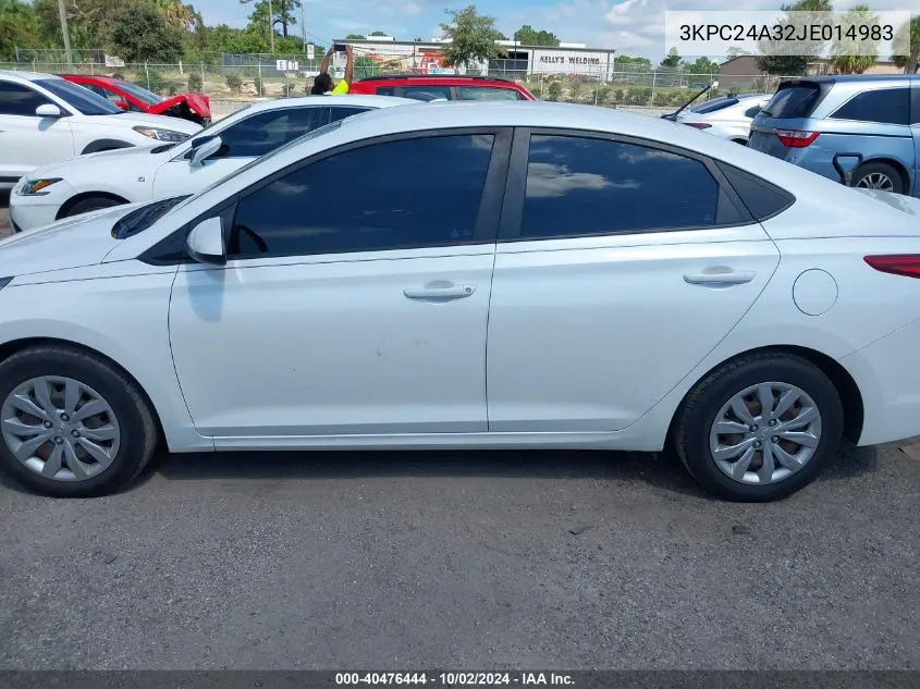 2018 Hyundai Accent Se VIN: 3KPC24A32JE014983 Lot: 40476444