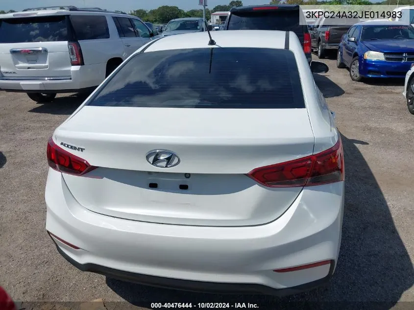 2018 Hyundai Accent Se VIN: 3KPC24A32JE014983 Lot: 40476444