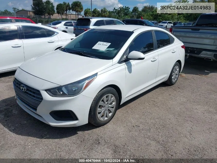 2018 Hyundai Accent Se VIN: 3KPC24A32JE014983 Lot: 40476444