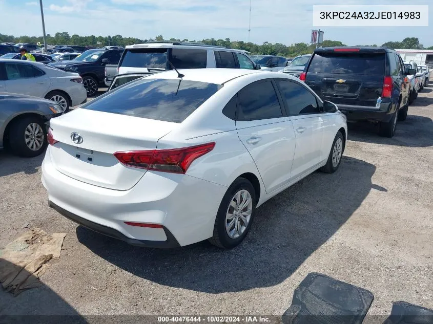 2018 Hyundai Accent Se VIN: 3KPC24A32JE014983 Lot: 40476444