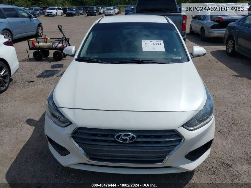 2018 Hyundai Accent Se VIN: 3KPC24A32JE014983 Lot: 40476444