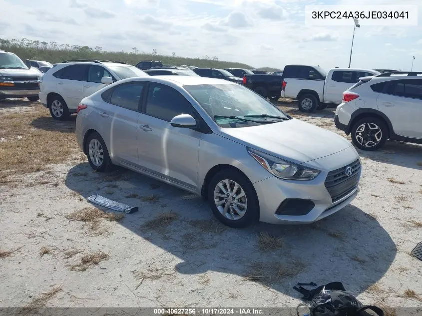 2018 Hyundai Accent Sel VIN: 3KPC24A36JE034041 Lot: 40627256