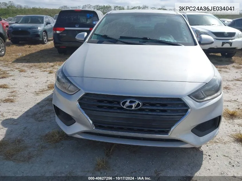 2018 Hyundai Accent Sel VIN: 3KPC24A36JE034041 Lot: 40627256