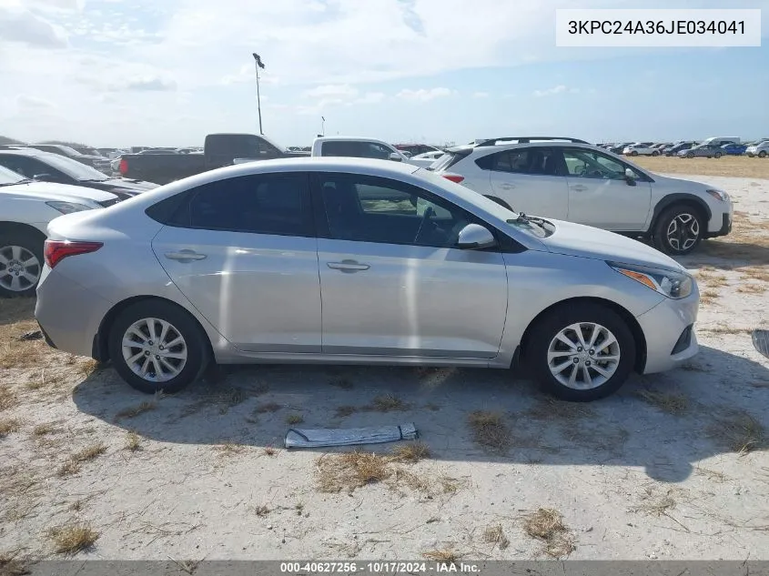 2018 Hyundai Accent Sel VIN: 3KPC24A36JE034041 Lot: 40627256