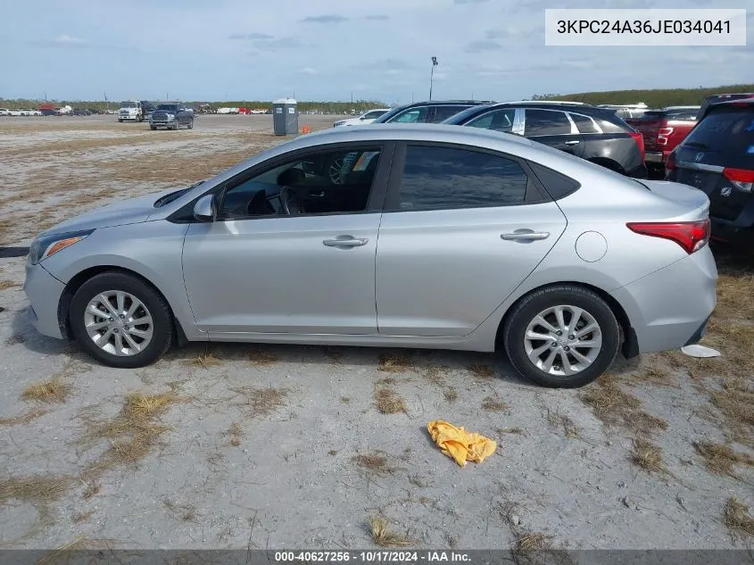 2018 Hyundai Accent Sel VIN: 3KPC24A36JE034041 Lot: 40627256