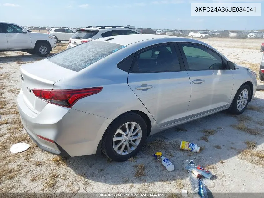 2018 Hyundai Accent Sel VIN: 3KPC24A36JE034041 Lot: 40627256