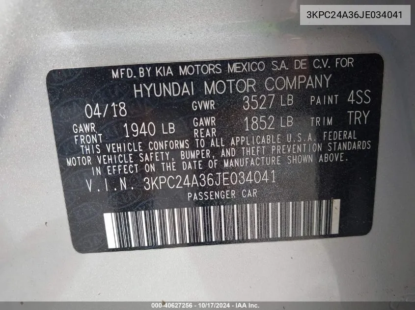 3KPC24A36JE034041 2018 Hyundai Accent Sel