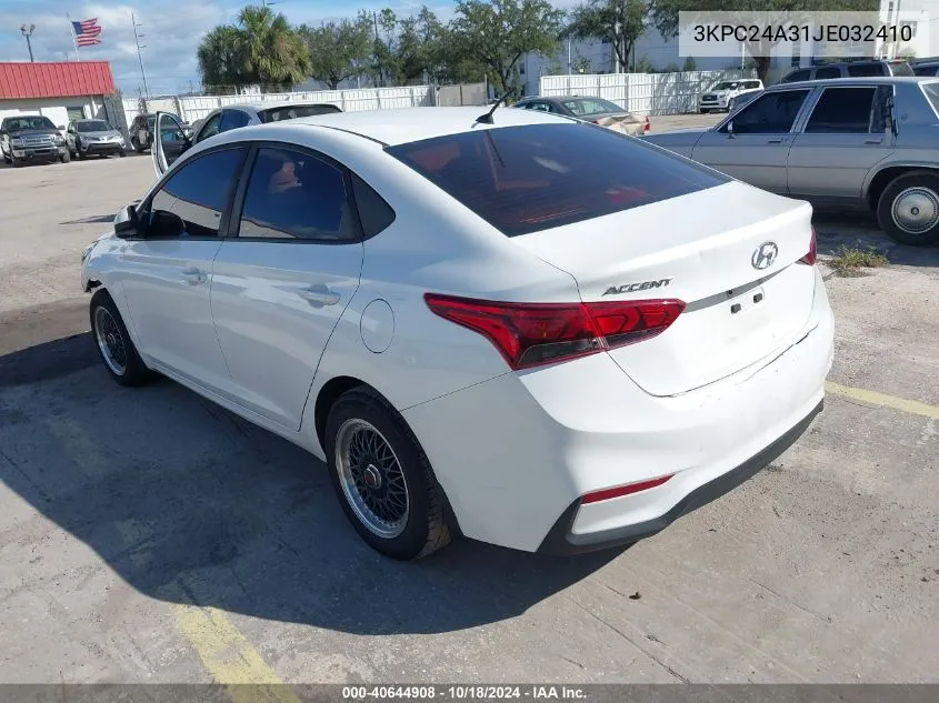 2018 Hyundai Accent Se VIN: 3KPC24A31JE032410 Lot: 40644908