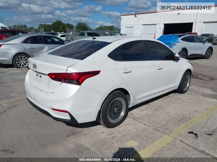 2018 Hyundai Accent Se VIN: 3KPC24A31JE032410 Lot: 40644908