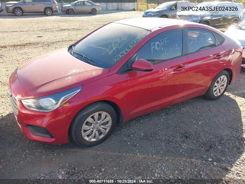 2018 Hyundai Accent Se VIN: 3KPC24A35JE024326 Lot: 40711655