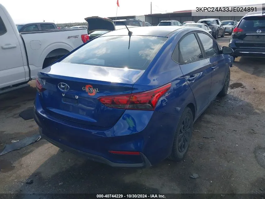 2018 Hyundai Accent Se VIN: 3KPC24A33JE024891 Lot: 40744229