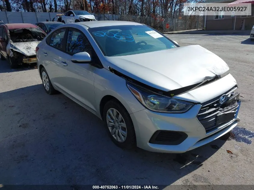 2018 Hyundai Accent Se VIN: 3KPC24A32JE005927 Lot: 40752063