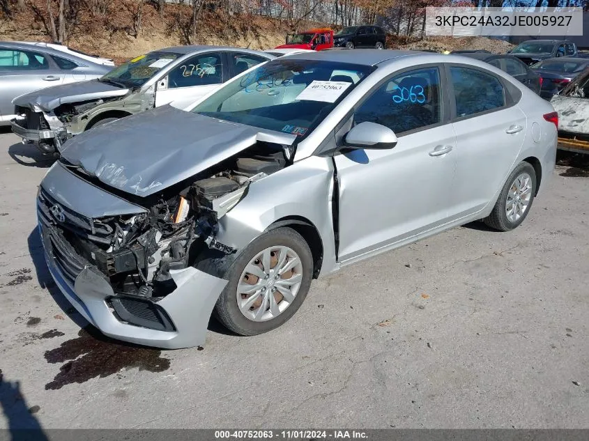 2018 Hyundai Accent Se VIN: 3KPC24A32JE005927 Lot: 40752063