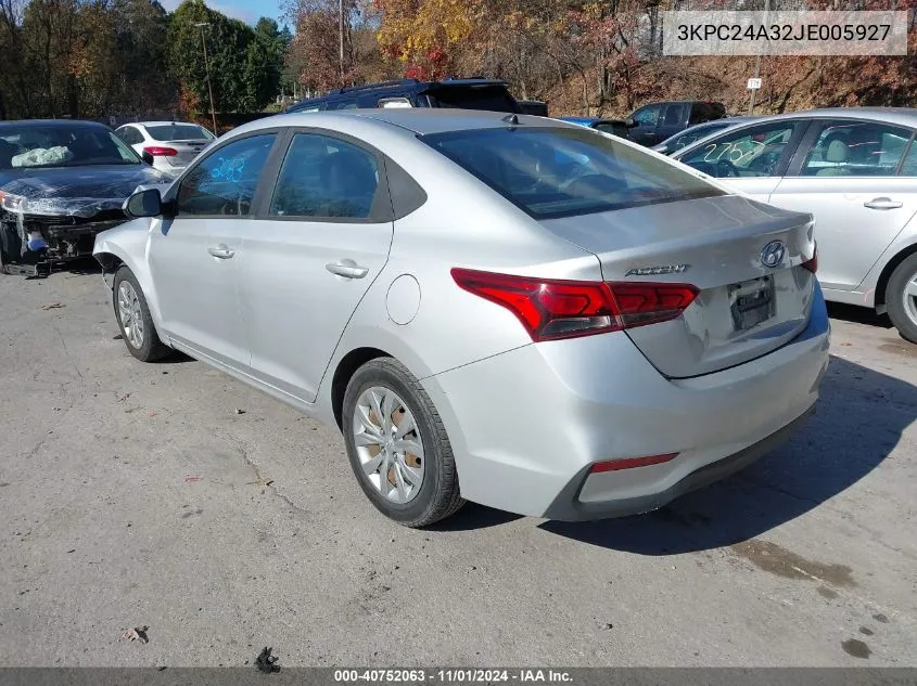 2018 Hyundai Accent Se VIN: 3KPC24A32JE005927 Lot: 40752063