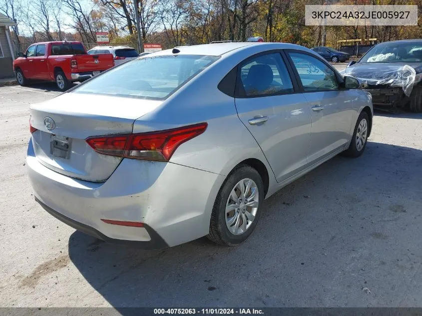 2018 Hyundai Accent Se VIN: 3KPC24A32JE005927 Lot: 40752063