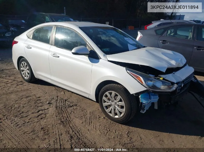 2018 Hyundai Accent Se VIN: 3KPC24A3XJE011894 Lot: 40758427