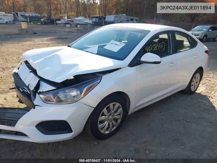 2018 Hyundai Accent Se VIN: 3KPC24A3XJE011894 Lot: 40758427