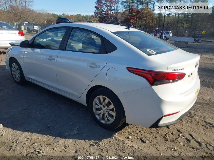 2018 Hyundai Accent Se VIN: 3KPC24A3XJE011894 Lot: 40758427