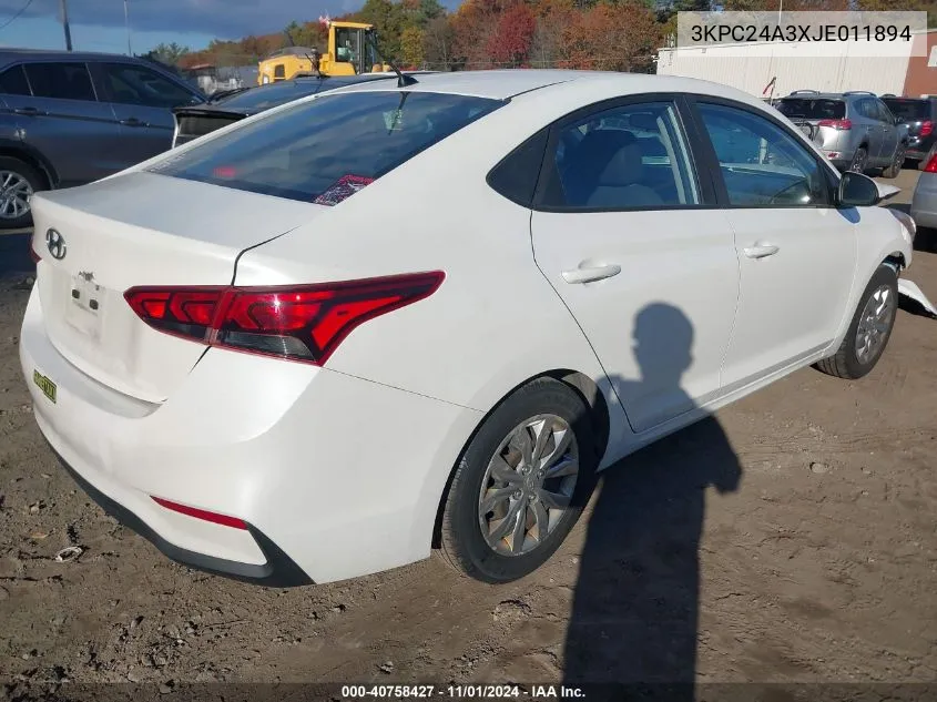 2018 Hyundai Accent Se VIN: 3KPC24A3XJE011894 Lot: 40758427