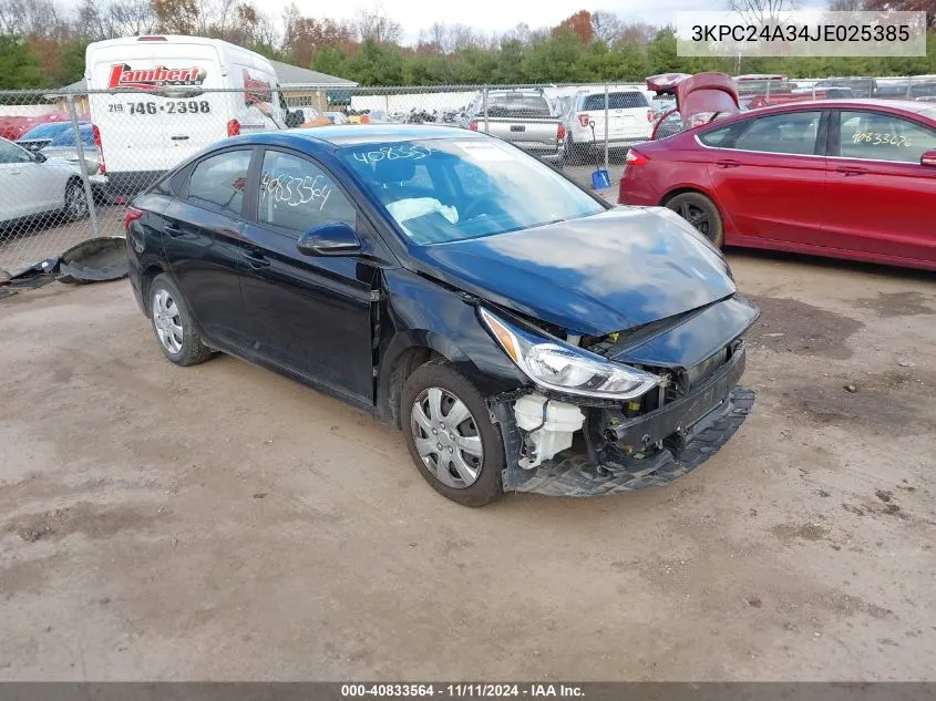 2018 Hyundai Accent Se VIN: 3KPC24A34JE025385 Lot: 40833564