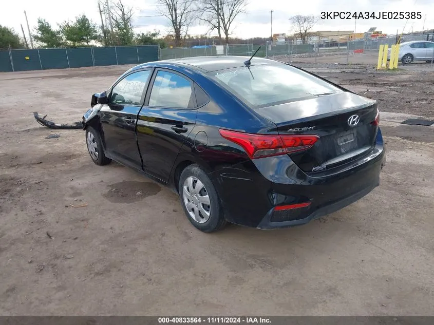 2018 Hyundai Accent Se VIN: 3KPC24A34JE025385 Lot: 40833564