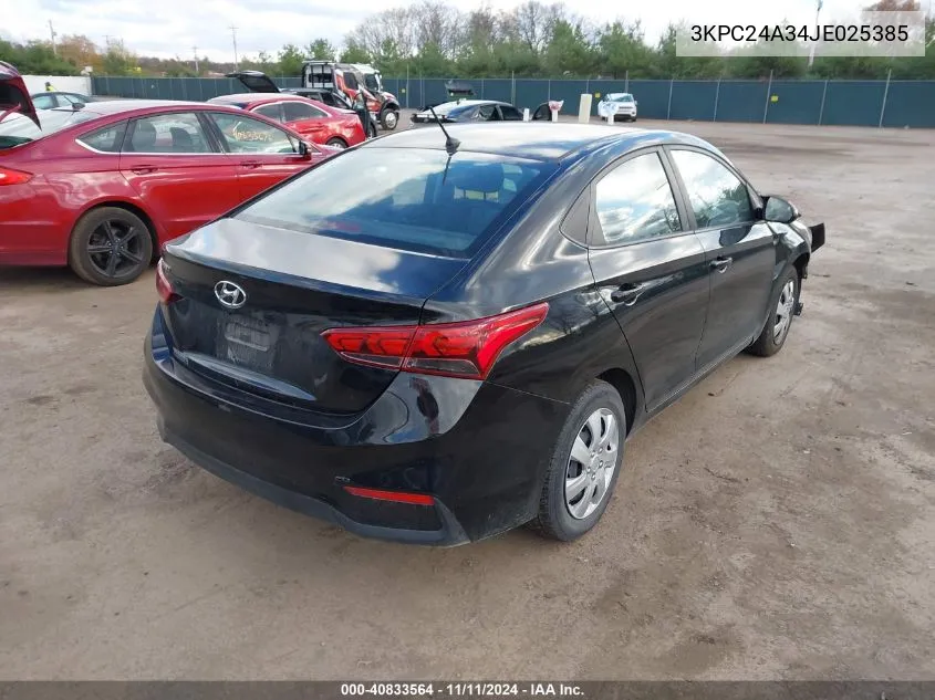 2018 Hyundai Accent Se VIN: 3KPC24A34JE025385 Lot: 40833564