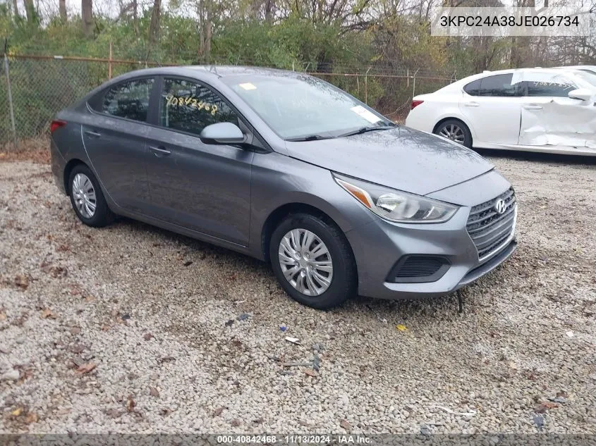 2018 Hyundai Accent Se VIN: 3KPC24A38JE026734 Lot: 40842468