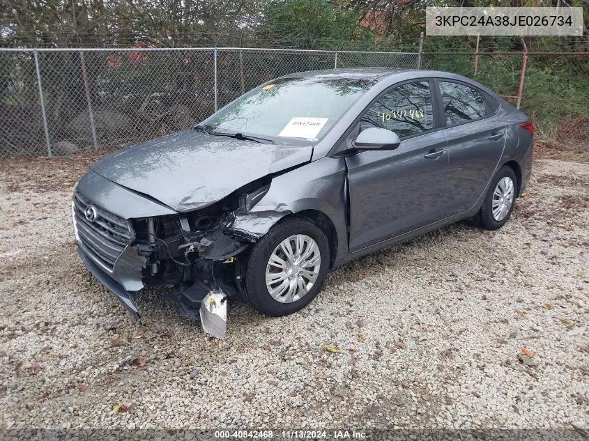 2018 Hyundai Accent Se VIN: 3KPC24A38JE026734 Lot: 40842468