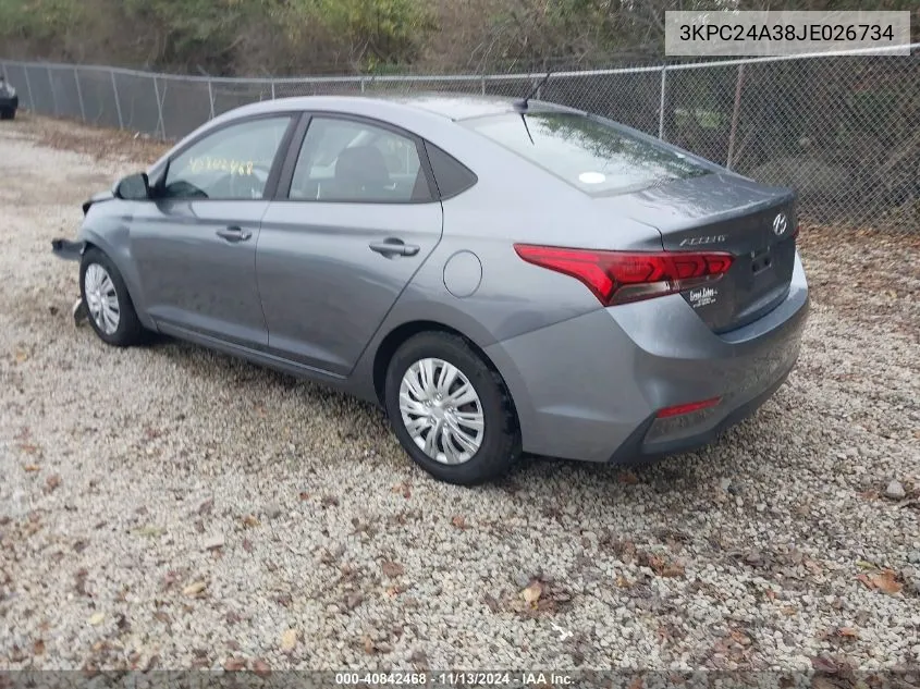 2018 Hyundai Accent Se VIN: 3KPC24A38JE026734 Lot: 40842468