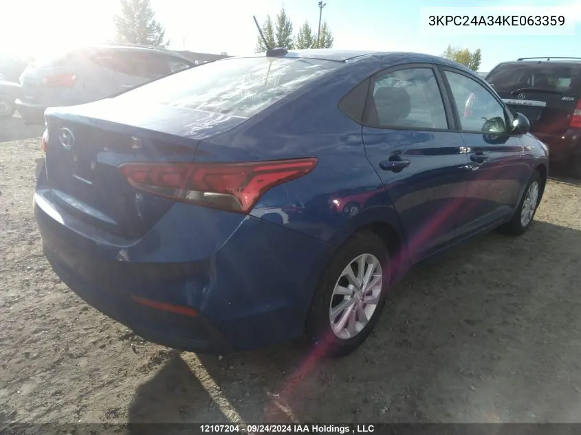 2019 Hyundai Accent Se/Sel VIN: 3KPC24A34KE063359 Lot: 12107204